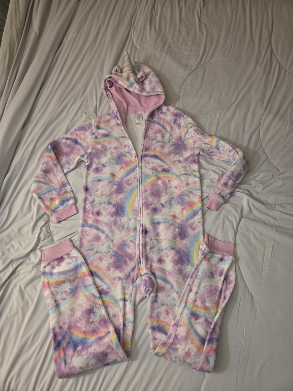 The Children's Place Pink Unicorn Rainbow Fleece Footed Pajamas